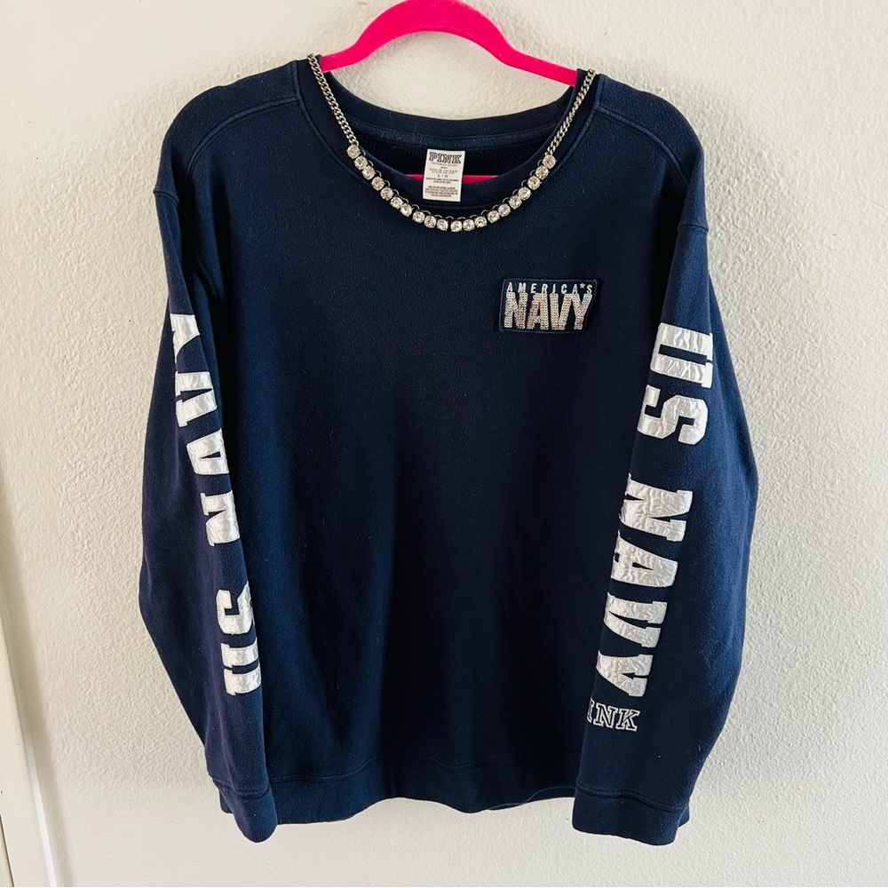 VS US NAVY Sequin Sweatshirt Blue Silver Victoria Secret